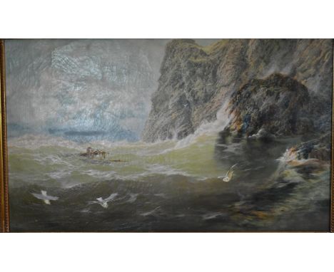 Frederick William Hayes (1848-1918), a gilt framed oil on canvas laid on panel, Bardsey Sound Wales, a shipwreck, stormy seas