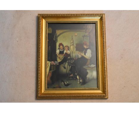 An 18th century style framed and glazed oil on panel, study of two young children. H.52 W.41cm. 