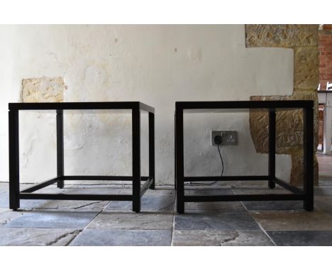 A pair of contemporary teak lamp tables. H.46 W.56 D.56cm 