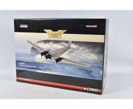 A BOXED CORGI JUNKERS JU-52/3M D-AQUI MODEL PLANE SCALE 1:72, numbered AA36905, painted steel and black with D-AQUI to the wi