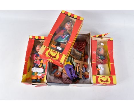THREE BOXED PELHAM JC GIRL WITH SKIPPING ROPE PUPPETS, all appear complete and in fairly good condition, yellow and red strip