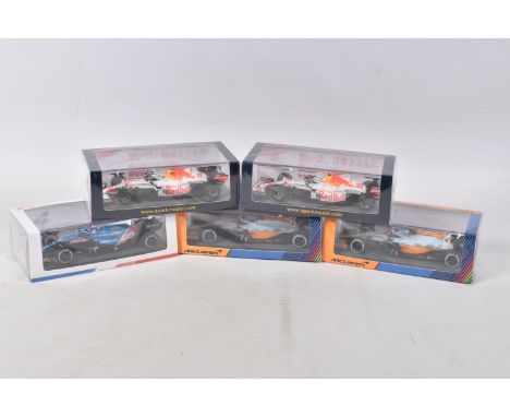 FIVE BOXED SPARK MINIMAX 2021 MODEL VEHICLES, to include a McLaren MCL35M Monaco GP 2021 numbered S7678 Daniel Ricciardo Stil