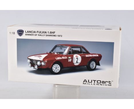 A BOXED AUTOART MILLENNIUM LANCIA FULVIA 1.6HF 1:18 SCALE MODE VEHICLE, numbered 87219, winner of Rally Sanremo 1972, model a