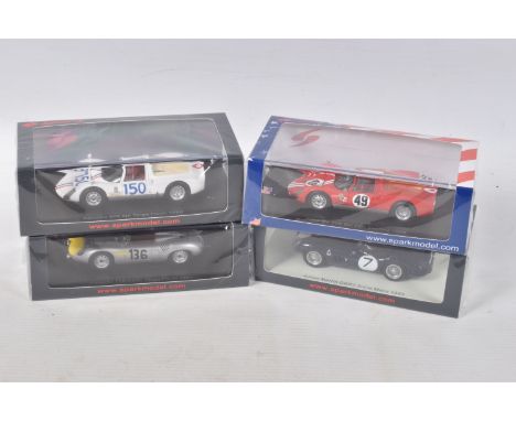 FOUR BOXED SPARK MODELS MINIMAX 1960'S RACECARS, to include a  Porsche 718 RS61 Targa Florio 1961 , numbered S4149, car no, 1