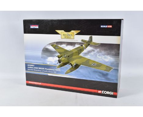 A BOXED CORGI JUNKERS JU52/3MG5E (FLOATPLANE) P5+JD MODEL PLANE SCALE 1:72, numbered AA36901, painted green camo with axis sy