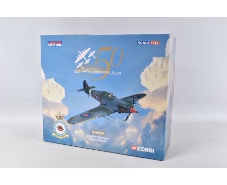 A BOXED CORGI HAWKER HURRICANE 'NIGHT REAPER' MODEL PLANE SCALE 1:32, numbered AA35508, painted in grey and green camouflage 