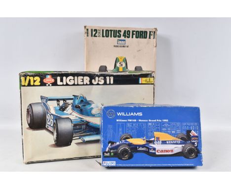 THREE BOXED UNBUILT RACECAR KITS, TO INCLUDE A FUJIMI Williams FW14B Monaco Grand Prix 1992, 1:20 scale, no. 090702-5000, a L