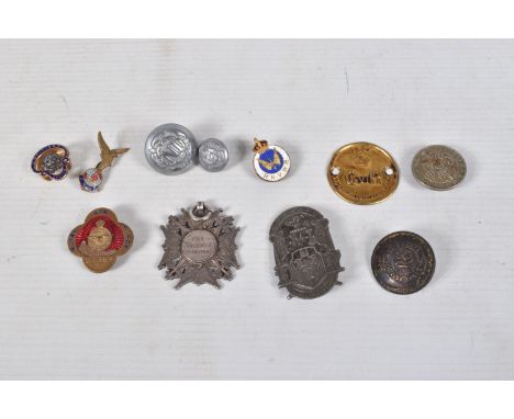 A COLLECTION OF MILITARY RELATED ITEMS OF MIXED AGE, this lot includes a silver hallmarked fob medal for P.D.C.R Juvenile tra