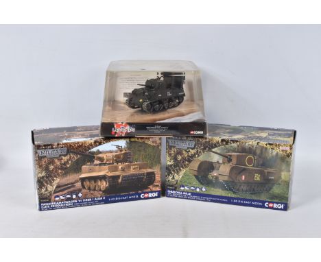 THREE BOXED CORGI MILITARY MODEL TANKS, the first a Legends D-Day Landings 60th Anniversary 1944-20041:50 scale M4A3 Sherman 