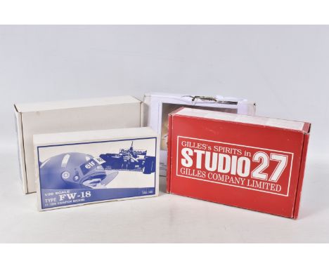 FOUR BOXED UNBUILT MODEL CAR KITS, to include a Hobby Base Custon Type FW-18, 1:20 scale F1 1996 Champion Machine, no. 16800,