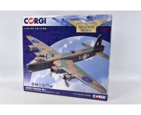 A BOXED CORGI SHORT STIRLING MK1 149 SQN RAF MODEL PLANE SCALE 1:72, numbered AA39502, painted green brown camo, appears in n