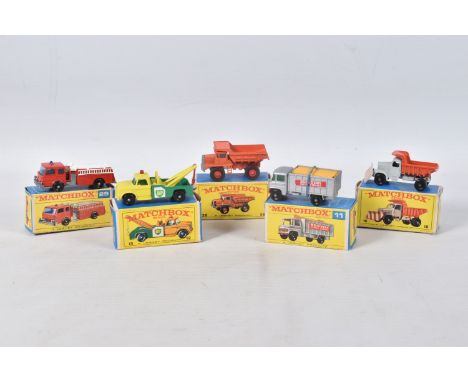 FIVE BOXED MATCHBOX 1-75 SERIES DIECAST VEHICLES, all regular wheels issues, Mercedes Scaffolding Truck, No.11, plastic panel