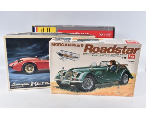 THREE BOXED UNBUILT MODEL CARS KITS 1:16 SCALE, to include a Morgan Plus 8 Roadstar Auto Salon Series no. 2, kit no. C2002, a