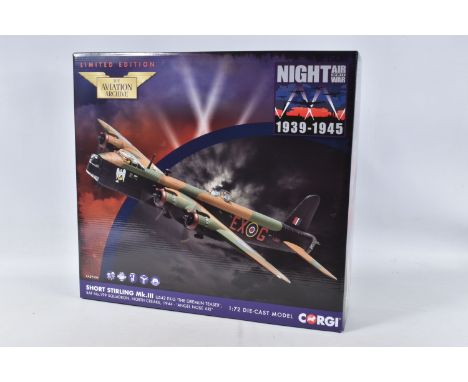 A BOXED CORGI SHORT STIRLING MK.III MODEL PLANE SCALE 1:72, numbered AA39504, painted brown and green camo with RAF symbols t