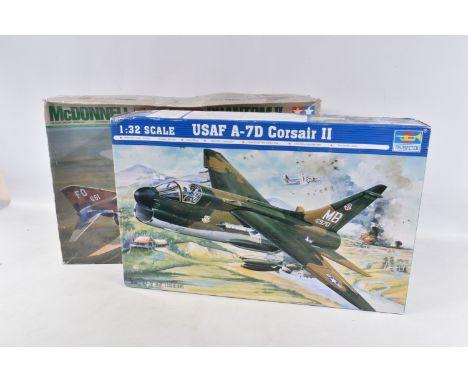 TWO BOXED UNBUILT 1:32 SCALE MODEL AIRCRAFT KITS, to include a Trumpeter USAF A-7D Corsair II, no. 02245, and a  Tamiya McDon