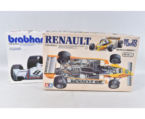 TWO BOXED UNBUILT TAMIYA MODEL RACECARS, to include a Renault RE 20 Turbo 1:12 scale, kit no. BS1226, and a Martini Brabham B