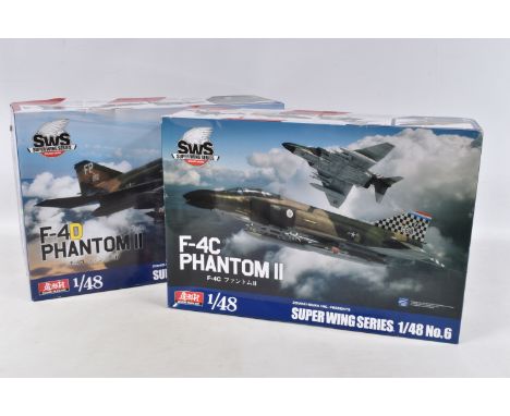 TWO BOXED SWS SUPER WING SERIES UNBUILT 1:48 SCALE MODEL AIRCRAFT KITS, to include a F-4C Phantom II No. 6 and a F-4D Phantom