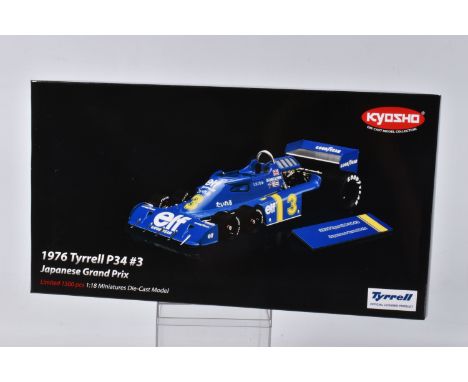 A BOXED KYOSHO 1976 TYRRELL P34 #3 JAPAN GP SCALE 1:18 MODEL VEHICLE, numbered TSM111810, painted blue with yellow and white 