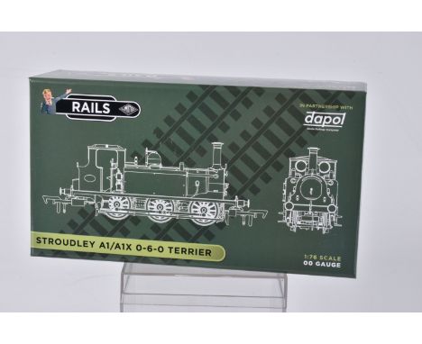 A BOXED RAILS/DAPOL OO GAUGE STROUDLEY TERRIER A1/A1X, 0-6-0, 'Bodium', KESR Blue (4S-010-002), appears in new condition with