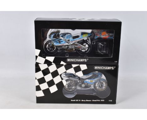 TWO BOXED MINICHAMPS 1:12 SCALE MODEL MOTORCYCLES, the first a Suzuki XR 14 Barry Sheene Grand Prix 1975, numbered 123 760007