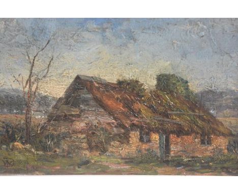 W.D. (for William Dalgleish (1857-1909?)), Rural Scene with Cottage, oil on panel, signed with initials, dated '96 (17cm x 25