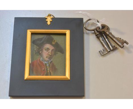 A portrait miniature on paper, Figure with Tricorn hat by Susan Hepworth, in Regency style gilt painted frame (8cm x 5cm) and