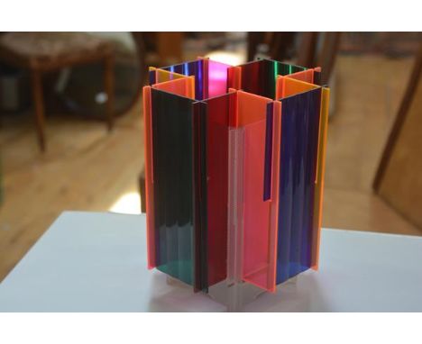 A rare 1960s multicoloured rainbow perspex sectional table lamp with spinning element to top (h. 27cm x w. 21cm)