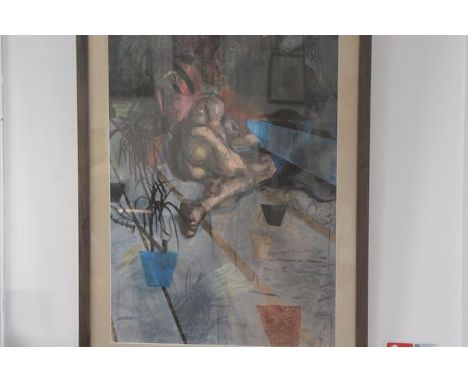 R A O., Study of a Reclining Nude, mixed media, signed with initials, in oak glazed frame (98cm x 65cm)