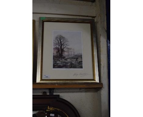 OLWYN CRAWSHAW, FROST IN THE AIR, COLOURED PRINT SIGNED IN PENCIL, FRAMED AND GLAZED, 45CM 