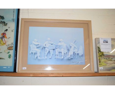 AEINNARD COLOURED PRINT MUCISIANS FRAMED AND GLAZED 82CM