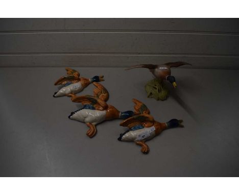 SET OF THREE CERAMIC WALL DUCKS TOGETHER WITH A FURTHER SPODE MODEL 'THE MALLARD' (4)