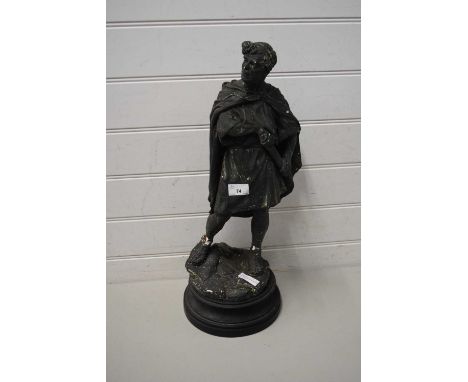 BRONZED FINISHED PLASTER MODEL OF A ROMAN SOLDIER RASIED ON CIRCULAR BASE