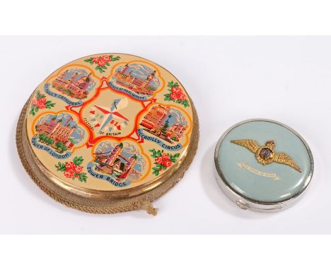 Two commemorative compacts: Festival of Britain in 1951, decorated with landmark buildings in London and the festival star de