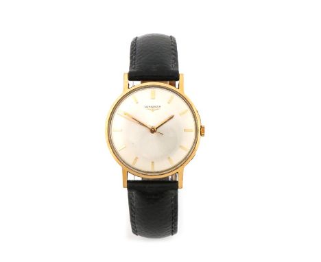 Longines 9 carat gold gentleman's wristwatch, the signed silver dial with baton numerals, manual wound, the case 34mm diamete