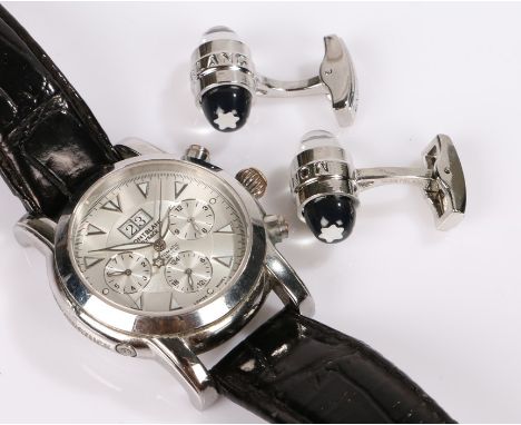 Montblanc Flyback gentleman's wristwatch, the signed engine turned dial with triangular numerals, three subsidiary dials and 