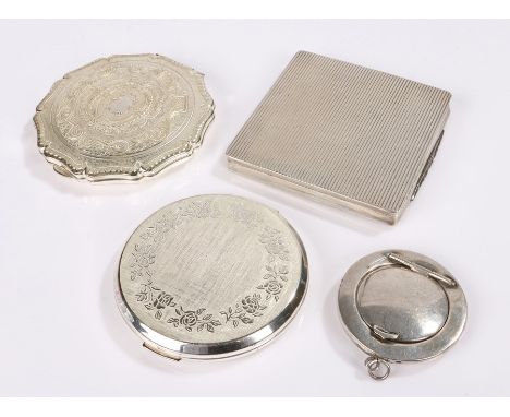 Small collection of vintage silver plated compacts, including an engraved 'Princess' shaped Stratton with a blank cartouche i