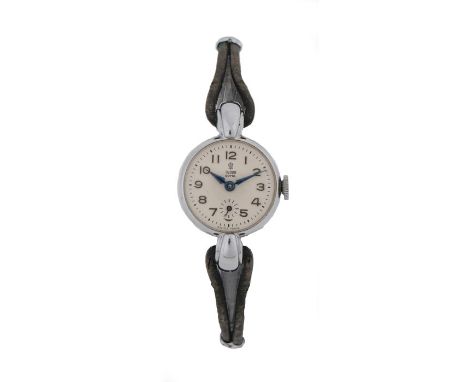 Tudor ladies wristwatch, the signed white dial with Arabic numerals and subsidiary seconds dial, manual wound, the case 20mm 