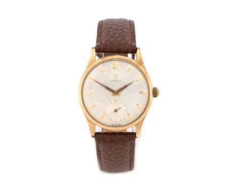 Omega 9 carat gold gentleman's wristwatch, the signed silver dial with gilt baton numerals and subsidiary seconds dial at the