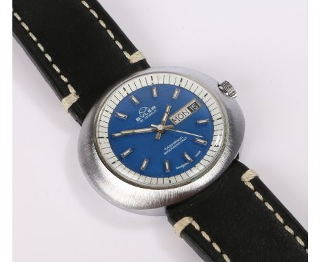 Buler Tasmania gentleman's wristwatch, the signed blue dial with baton numerals and day/date aperture at the three o'clock po