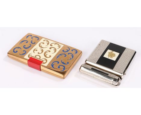 1930's Yardley 'Triple Vanity' compact for powder, lipstick and rouge with black and cream enamel on a silver tone case and a