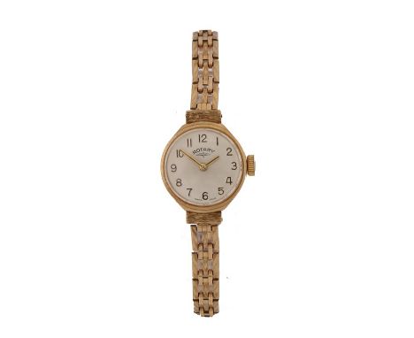 Rotary 9 carat gold ladies wristwatch, the signed silver dial with Arabic numerals, manual wound, the case 18mm diameter, on 