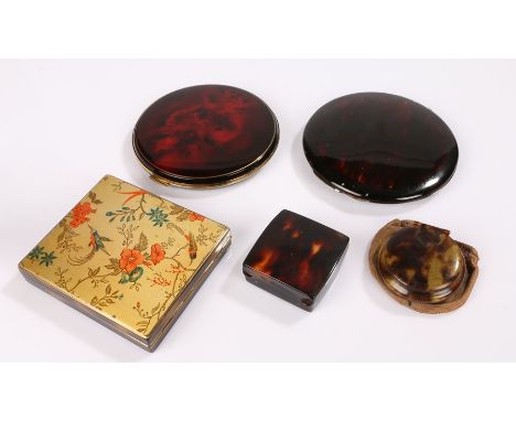 Collection of faux tortoiseshell compacts: two small early plastic examples, one made by Houbigant France 1920s/1930s (powder