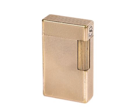S.T. Dupont cigarette lighter, with gilt engine turned case, engraved S to the lid