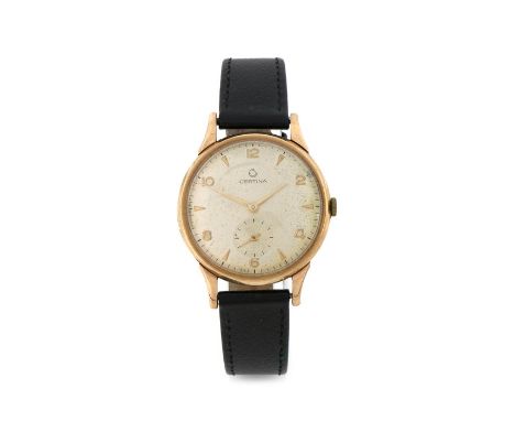 Certina 9 carat gold gentleman's wristwatch, the signed silver dial with Arabic and triangular numerals, subsidiary seconds d