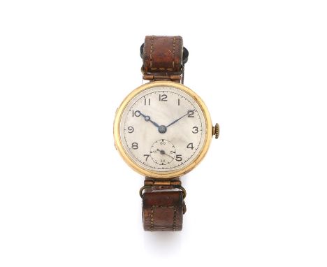 Gentleman's 9 carat gold wristwatch, the silver dial with Arabic numerals, subsidiary seconds dial at the six o'clock positio