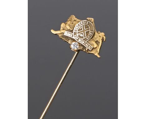 Bank of Montreal stick pin, the 14 carat gold head with a round cut diamond