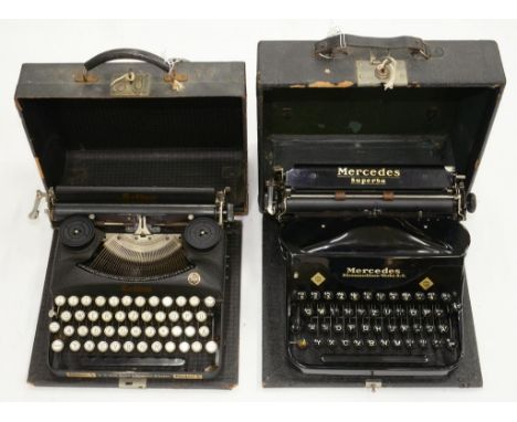 VINTAGE TYPEWRITERS. AN ERIKA MODELL S PORTABLE TYPEWRITER AND A CONTEMPORARY GERMAN MERCEDES PORTABLE TYPEWRITER, BOTH CASED