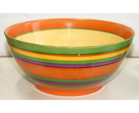 CLARICE CLIFF. AN A J WILKINSON BOWL FOR LIBERTY & CO, DECORATED WITH BANDS, 22CM D, PRINTED BIZARRE MARK, PAINTED LIBERTY'S,