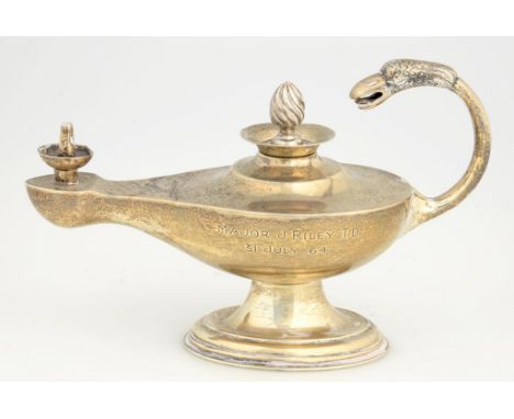 AN EDWARD VII SILVER CIGAR LAMP WITH EAGLE'S HEAD HANDLE, 10CM H, LONDON 1903, 5OZS 