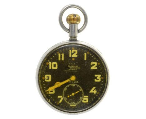 A WORLD WAR ONE ROYAL FLYING CORPS / ROYAL AIR FORCE NICKEL KEYLESS LEVER PILOT'S OR NAVIGATOR'S WATCH, THE BLACK DIAL MARKED